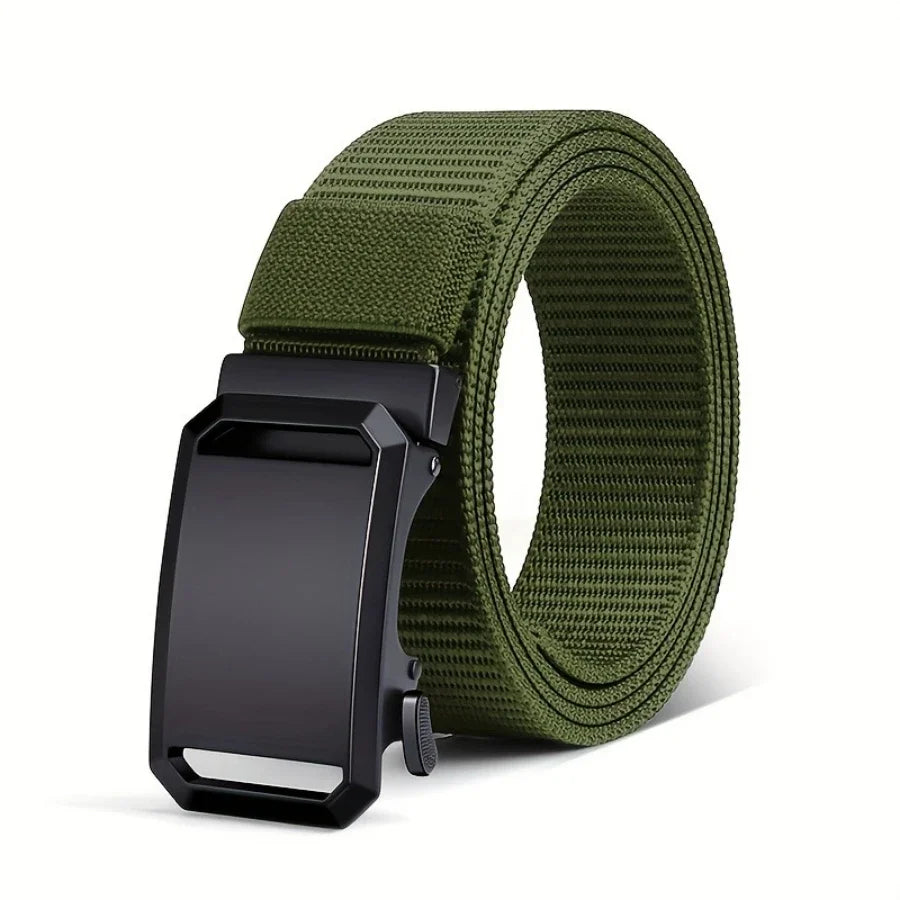 CINTURÓN TÁCTICO DE LONA CON HEBILLA AUTÓMATICA - ESTILO CASUAL MILITAR PARA TRABAJO Y ENTRENAMIENTO AL AIRE LIBRE