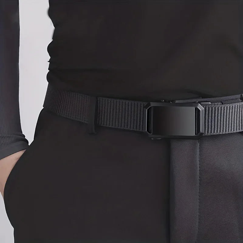 CINTURÓN TÁCTICO DE LONA CON HEBILLA AUTÓMATICA - ESTILO CASUAL MILITAR PARA TRABAJO Y ENTRENAMIENTO AL AIRE LIBRE