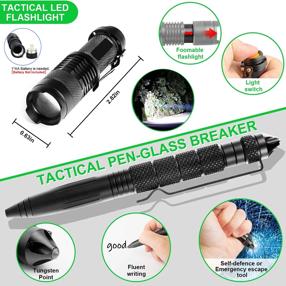 KIT DE SUPERVIVENCIA DE EMERGENCIA PROFESIONAL - EQUIPO TÁCTICO MULTIFUNCIÓN PARA CAMPING, PRIMEROS AUXILIOS SOS Y AVENTURA