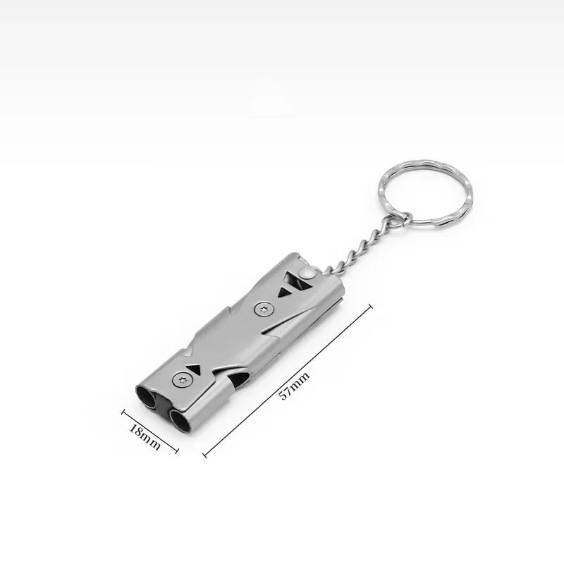 SILBATO DE SUPERVIVENCIA 150DB DOBLE TUBO DE ALTA FRECUENCIA - ACERO METAL PARA RESCATE, SENDERISMO Y VIAJE