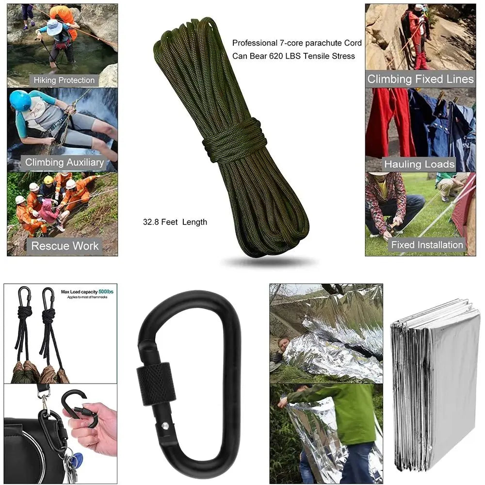 KIT DE SUPERVIVENCIA DE EMERGENCIA PROFESIONAL - EQUIPO TÁCTICO MULTIFUNCIÓN PARA CAMPING, PRIMEROS AUXILIOS SOS Y AVENTURA