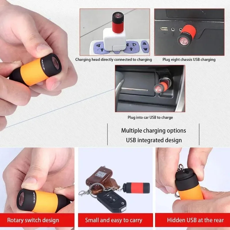 LINTERNA LLAVERO DE BOLSILLO IMPERMEABLE - MINI LED RECARGABLE USB PARA CAMPING, SENDERISMO Y EXTERIOR