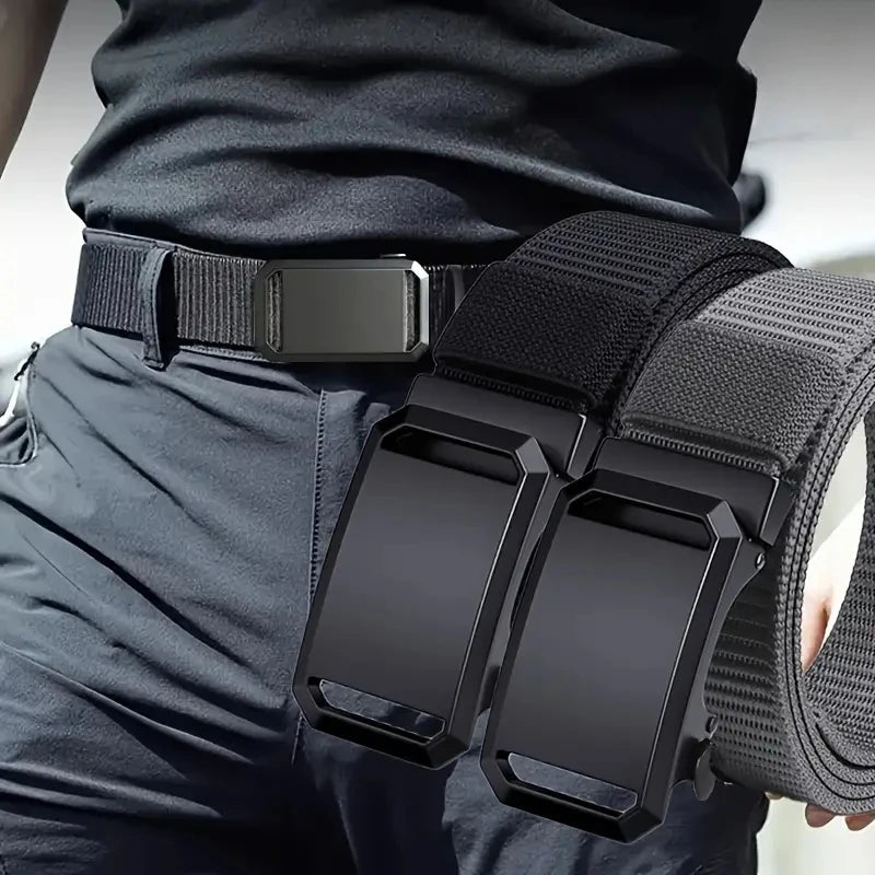 CINTURÓN TÁCTICO DE LONA CON HEBILLA AUTÓMATICA - ESTILO CASUAL MILITAR PARA TRABAJO Y ENTRENAMIENTO AL AIRE LIBRE
