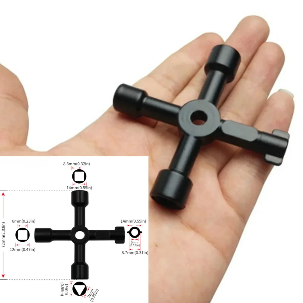 LLAVE CRUZADA MULTIFUNCIÓN 4 EN 1 PARA ELECTRICISTA Y FONTANERO - LLAVE UNIVERSAL CUADRADA Y TRIANGULAR PARA GAS, RADIADOR Y TREN