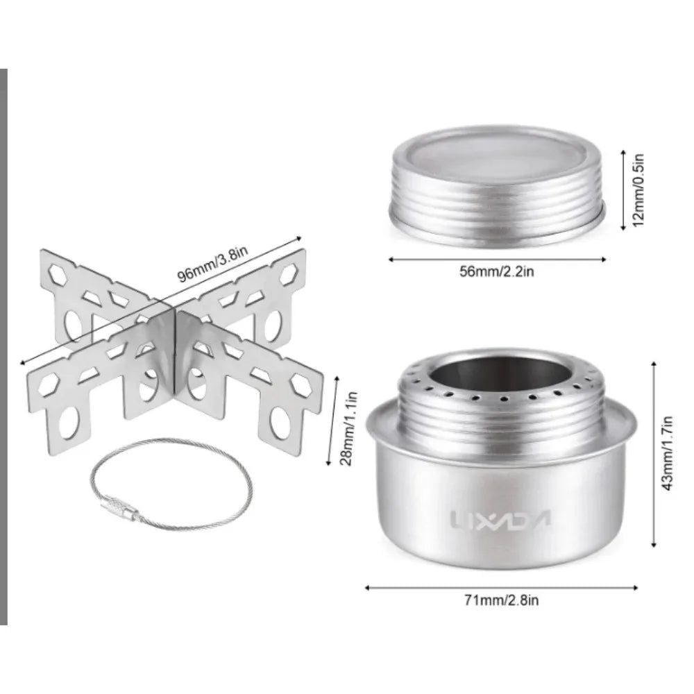 HORNILLO DE ALCOHOL PORTÁTIL MINI DE ALEACIÓN DE ALUMINIO CON TAPA - COCINA DE CAMPING, SENDERISMO Y MOCHILERO AL AIRE LIBRE