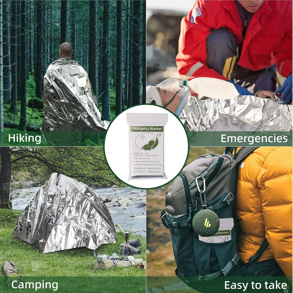 MANTA TÉRMICA DE SUPERVIVENCIA DE EMERGENCIA - IMPERMEABLE DORADA/PLATEADA PARA EXTERIOR 130X210CM