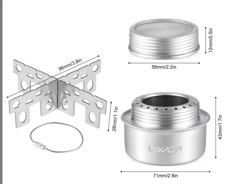 HORNILLO DE ALCOHOL PORTÁTIL MINI DE ALEACIÓN DE ALUMINIO CON TAPA - COCINA DE CAMPING, SENDERISMO Y MOCHILERO AL AIRE LIBRE