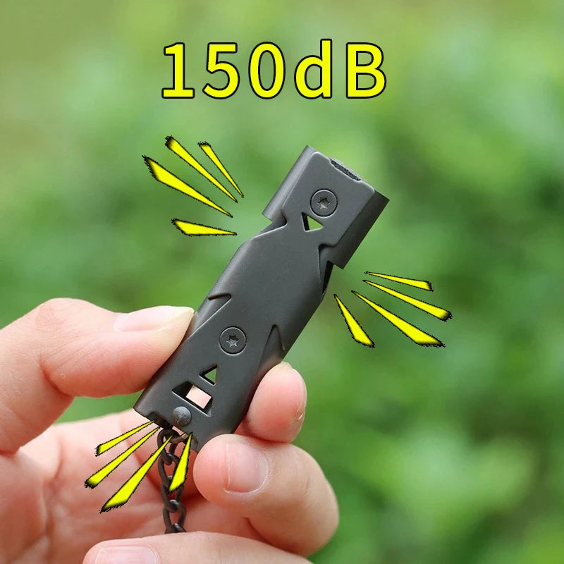 SILBATO DE SUPERVIVENCIA 150DB DOBLE TUBO DE ALTA FRECUENCIA - ACERO METAL PARA RESCATE, SENDERISMO Y VIAJE