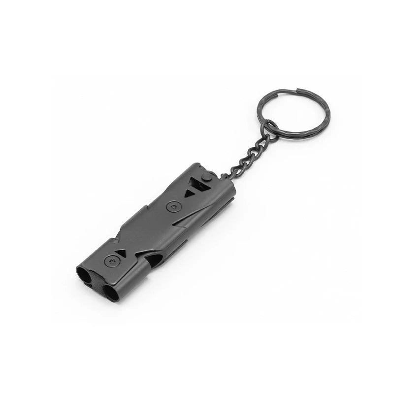 SILBATO DE SUPERVIVENCIA 150DB DOBLE TUBO DE ALTA FRECUENCIA - ACERO METAL PARA RESCATE, SENDERISMO Y VIAJE