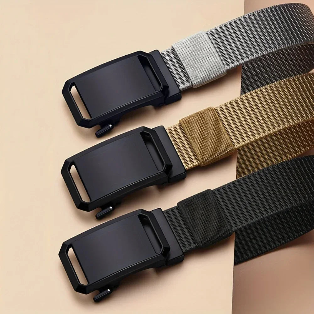 CINTURÓN TÁCTICO DE LONA CON HEBILLA AUTÓMATICA - ESTILO CASUAL MILITAR PARA TRABAJO Y ENTRENAMIENTO AL AIRE LIBRE