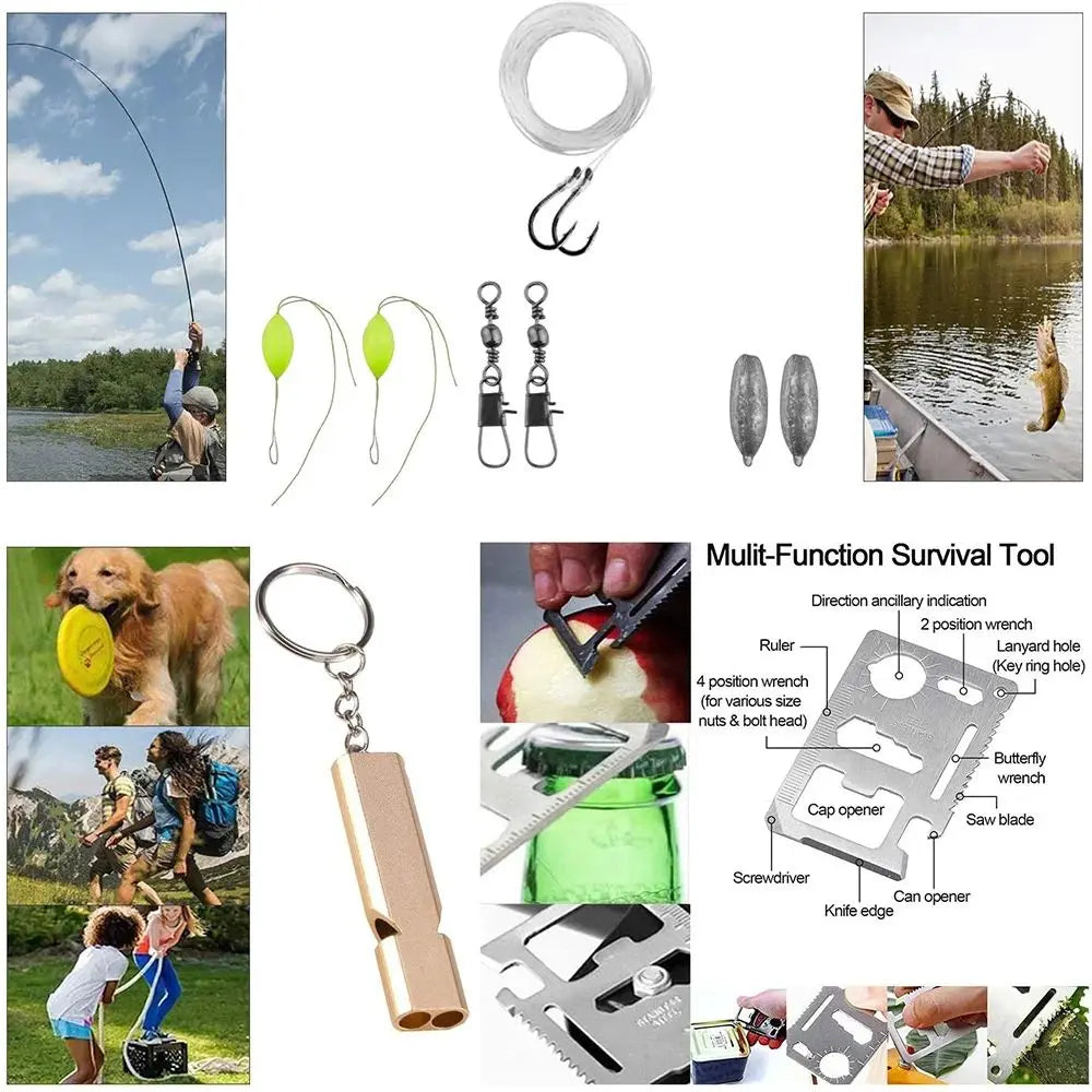 KIT DE SUPERVIVENCIA DE EMERGENCIA PROFESIONAL - EQUIPO TÁCTICO MULTIFUNCIÓN PARA CAMPING, PRIMEROS AUXILIOS SOS Y AVENTURA