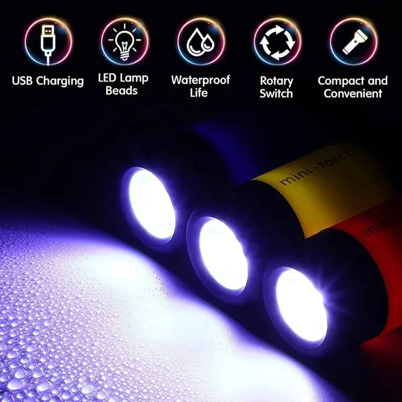 LINTERNA LLAVERO DE BOLSILLO IMPERMEABLE - MINI LED RECARGABLE USB PARA CAMPING, SENDERISMO Y EXTERIOR