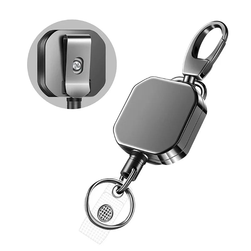 LLAVERO RETRÁCTIL CON CLIP PARA INSIGNIA Y CARNET - SOPORTE MAGNÉTICO ANTICAÍDA