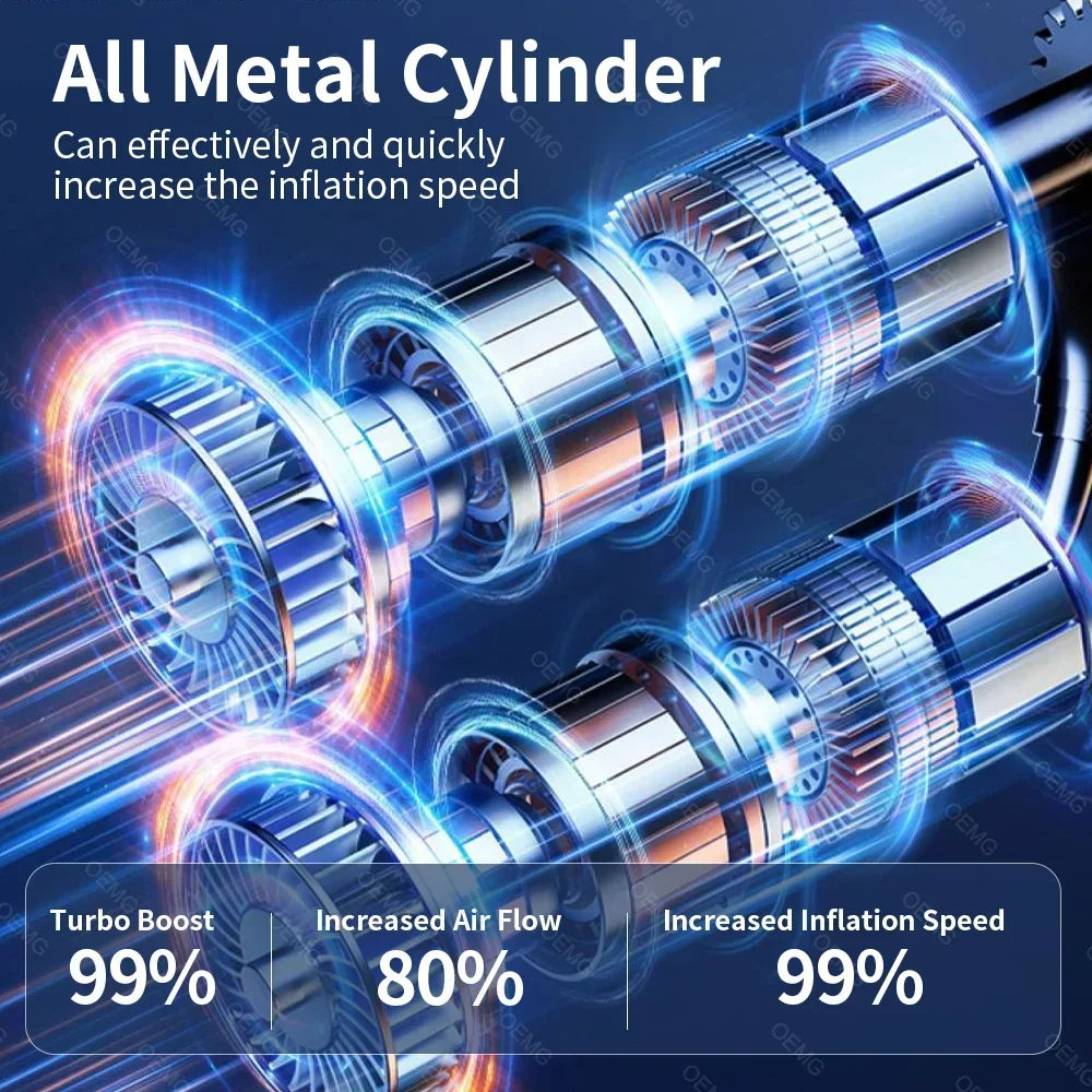 COMPRESOR DE AIRE PORTÁTIL INALÁMBRICO | INFLADOR DIGITAL LCD 150PSI | PARA COCHE MOTO BICI Y PELOTAS