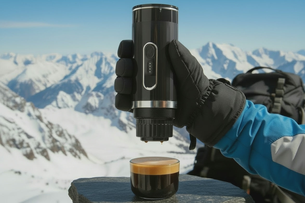 CAFETERA DE CAMPING INALÁMBRICA 3 EN 1 | MÁQUINA DE ESPRESSO PORTÁTIL CON ADAPTADOR 12V PARA COCHE | CAFETERA DE VIAJE AUTOCALENTABLE PARA CÁPSULAS